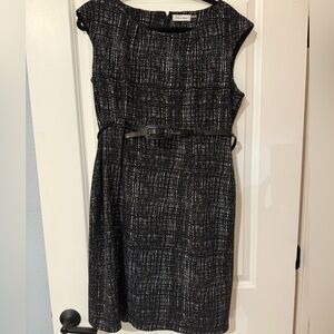 Calvin Klein Black and White Sheath Midi Dress